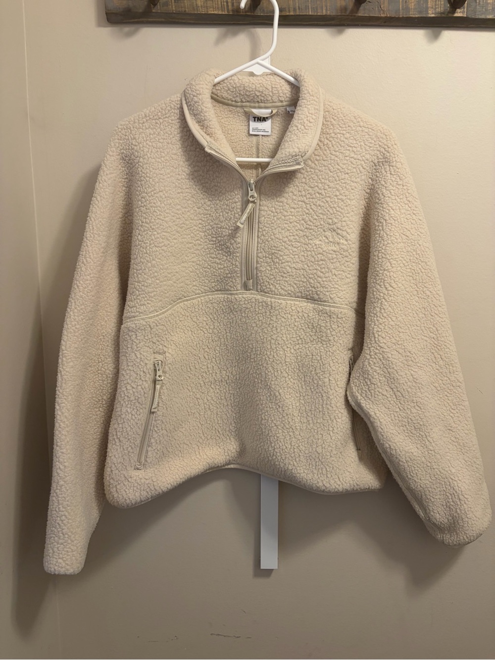 TNA Aritzia Sherpa Fleece Half Zip Pullover Cream Size Large